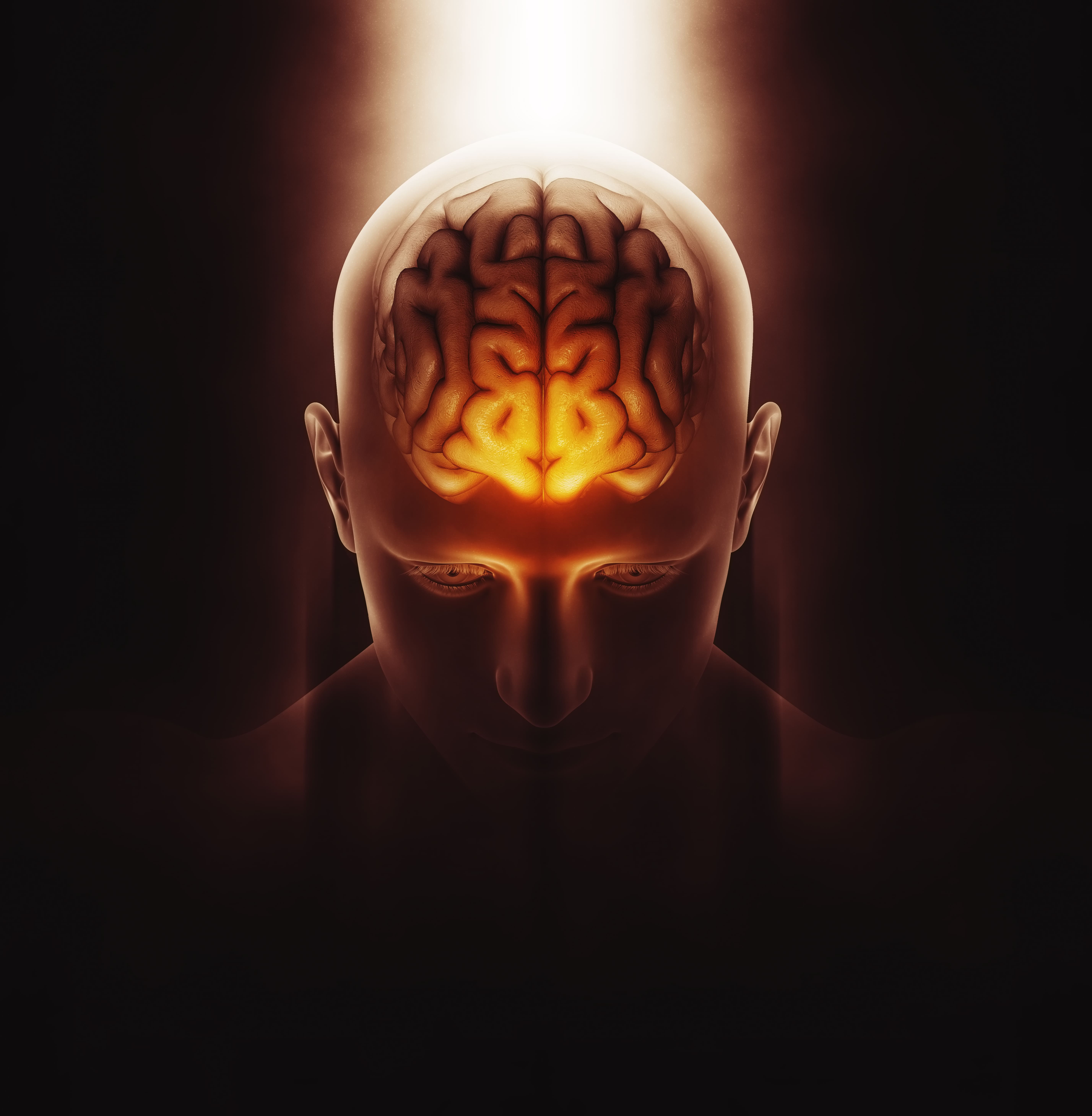 3d render of medical image of male figure with brain highlighted 1